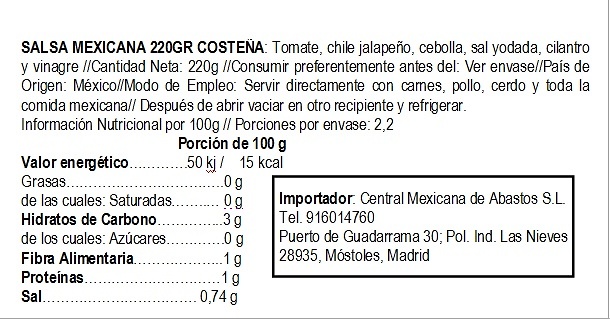 220g canned homemade salsa La Costena 