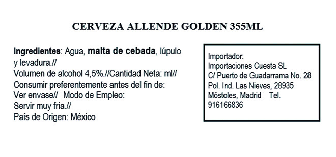 Allende Golden Ale Beer 