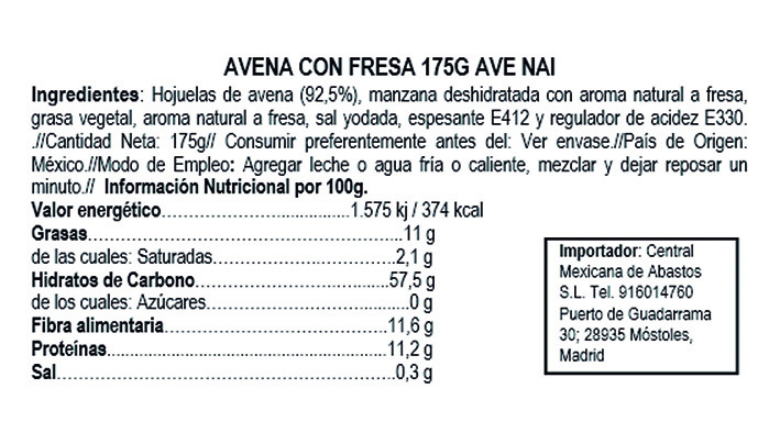 Avena instantánea con Fresa 