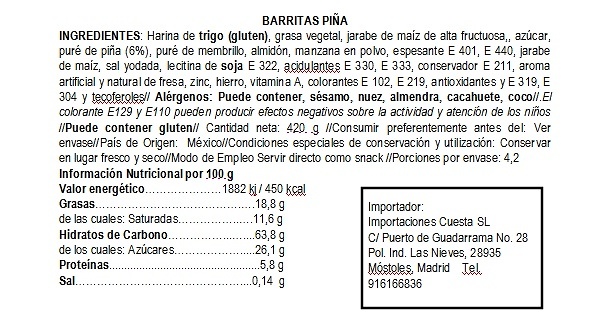 Barritas Rellenas Piña Marinela 