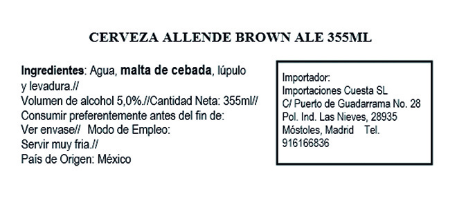 Cerveza Allende Brown Ale. 