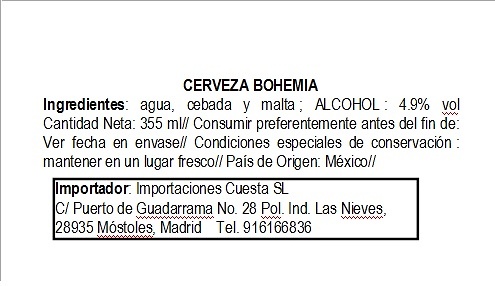 Cerveza Bohemia 