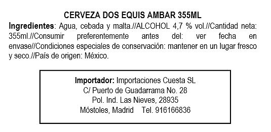 Cerveza Dos Equis XX Ambar 