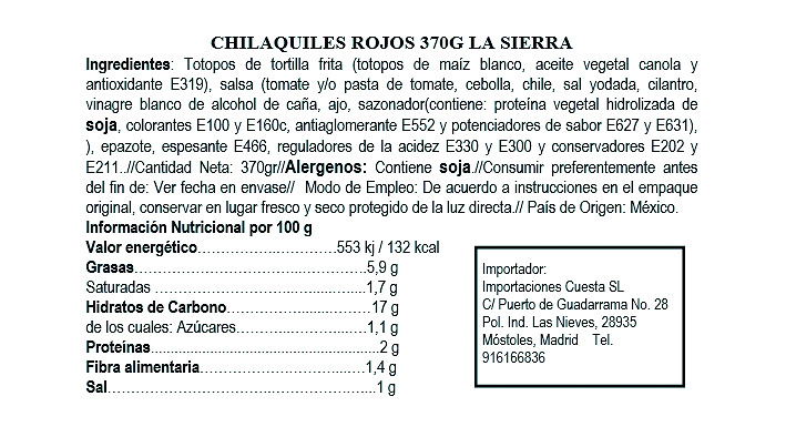 Chilaquiles in red sauce La Sierra 