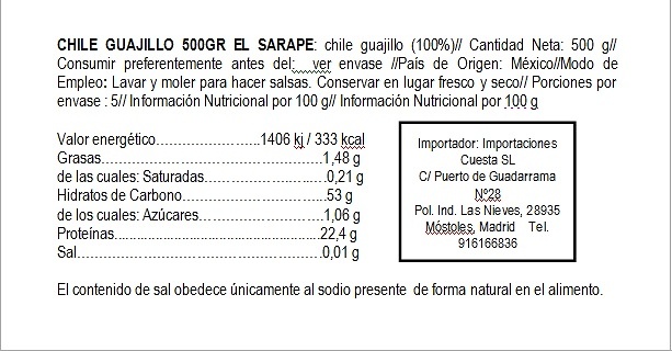 Chile Guajillo seco El Sarape 