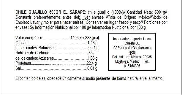 Chile Guajillo seco El Sarape 