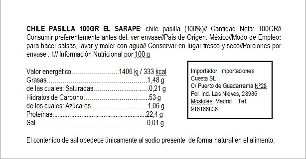 Chile Pasilla seco El Sarape 