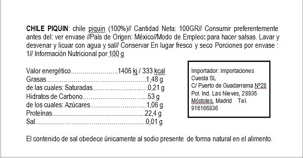 Chile Piquín seco 100g El Sarape 