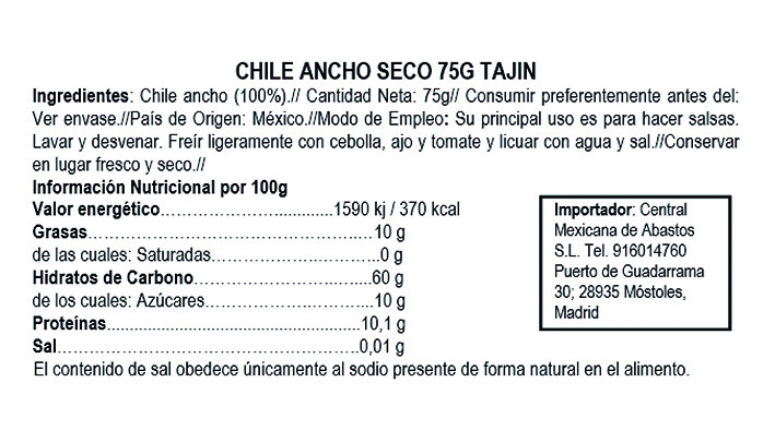 Chile Seco Ancho 75gr Tajin 