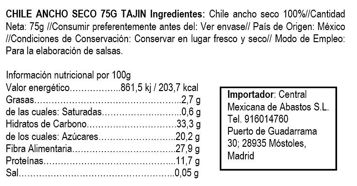 Chile Seco Ancho 75gr Tajin 