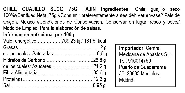 Chile Seco Guajillo 75gr Tajin 