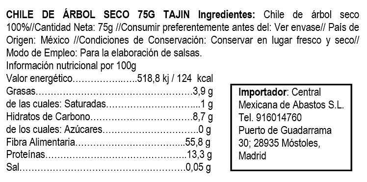 Chile Seco de Arbol 75gr Tajin 