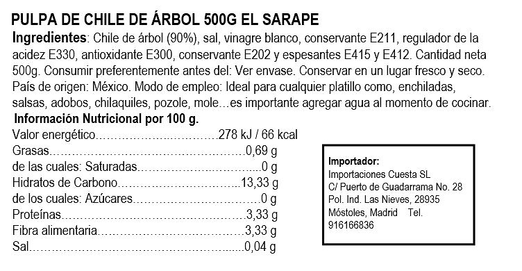 Chile arbol pulp 500g 