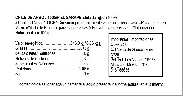 Chile de Arbol seco El Sarape 