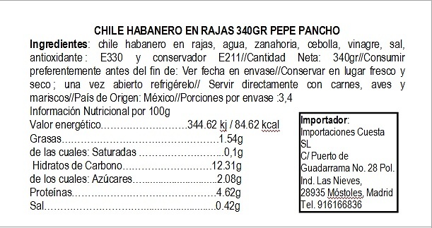 Chiles habaneros rojos (cortados) Pepe Pancho 