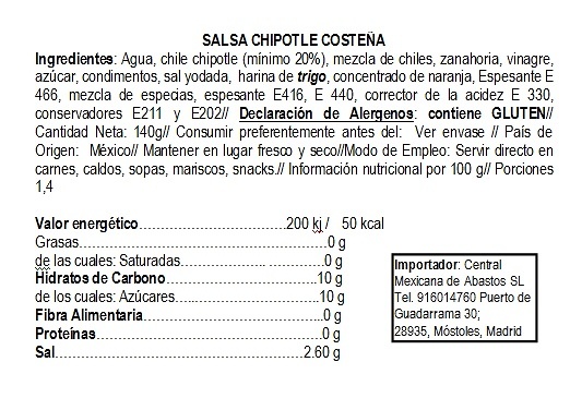 Chipotle sauce 140 ml crystal bottle La Costeña 