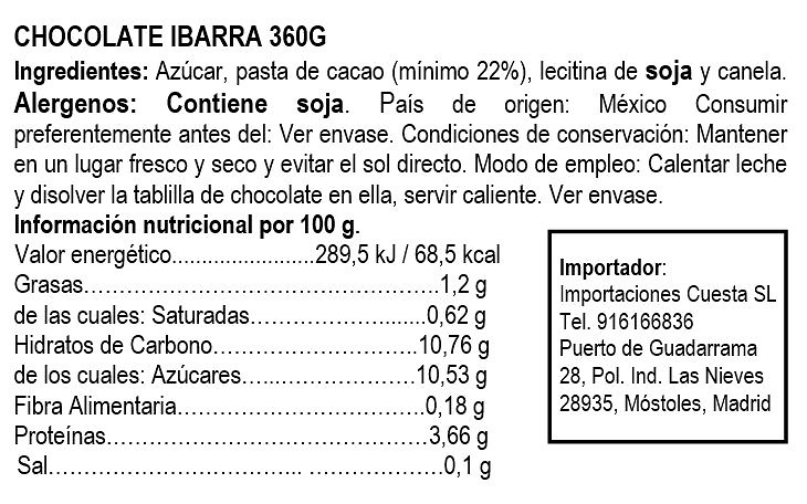 Chocolate de mesa Ibarra 