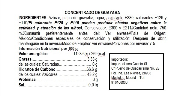 Concentrado de agua de guayaba marca Tucán 