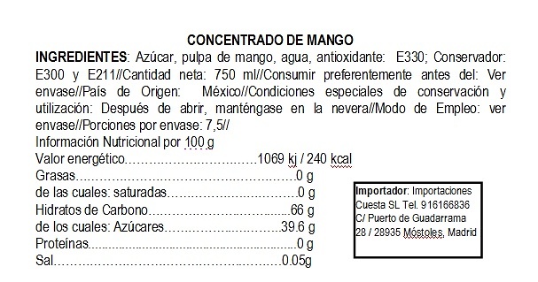 Concentrado de agua de mango Tucán 