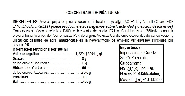 Concentrado de agua de piña Tucan 