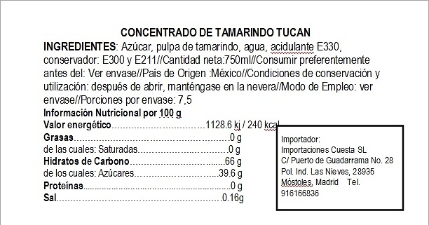 Concentrado de agua de tamarindo Tucán 