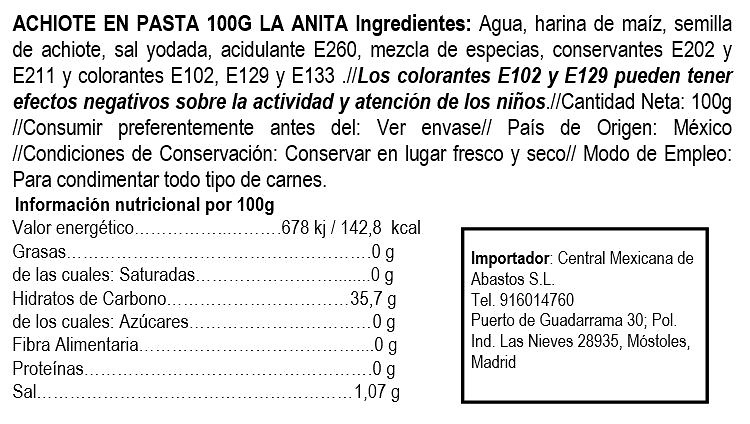 Condimento Achiote 110gr La Anita 