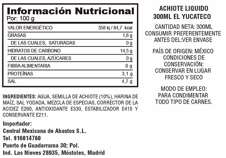 Condimento de achiote líquido 