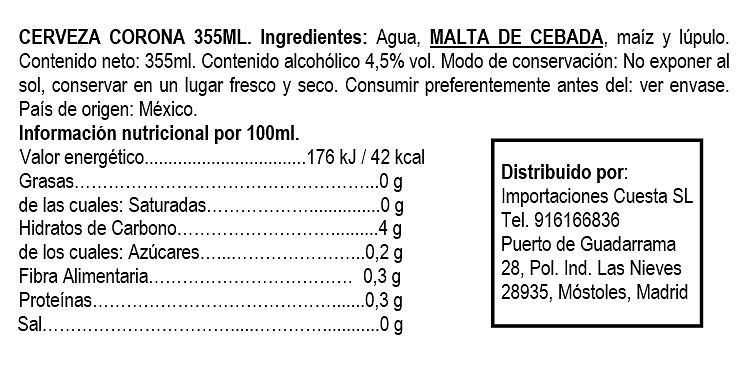 Corona Beer 24/355ml Pack de 6 und 