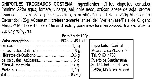 Dice chipotle pepers La Costeña 