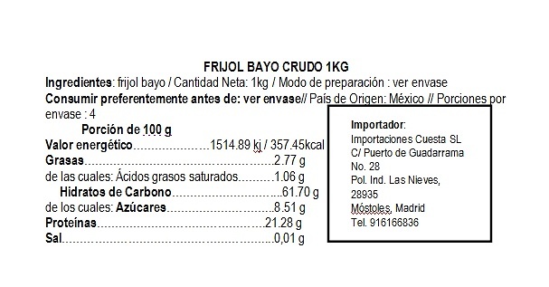 Frijol Bayo Crudo 1kg La Merced 