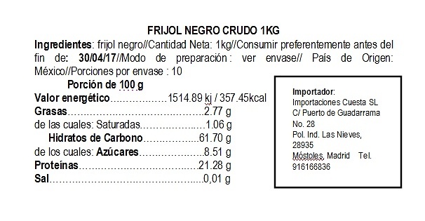 Frijol negro crudo 1kg La Merced 