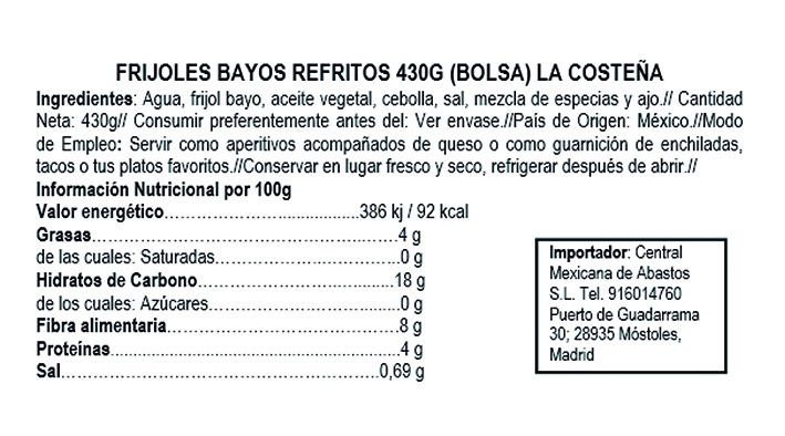 Frijoles bayos refritos (bolsa) 