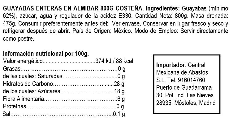 Guayaba en Almíbar 800g Costeña 