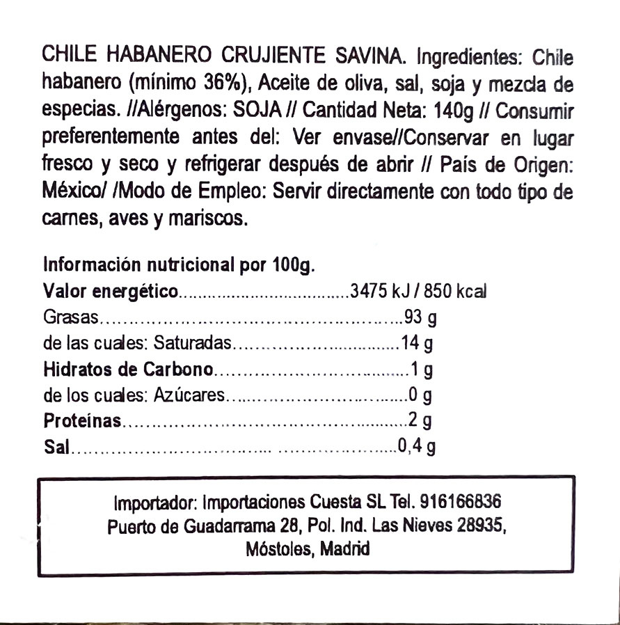 Habanero crujiente de chile mexicano 140gr 