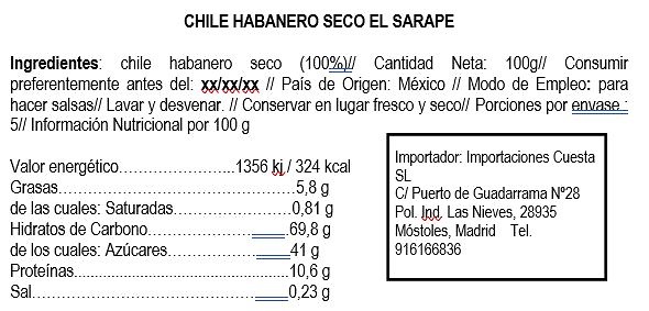 Habanero seco El Sarape 100gr 