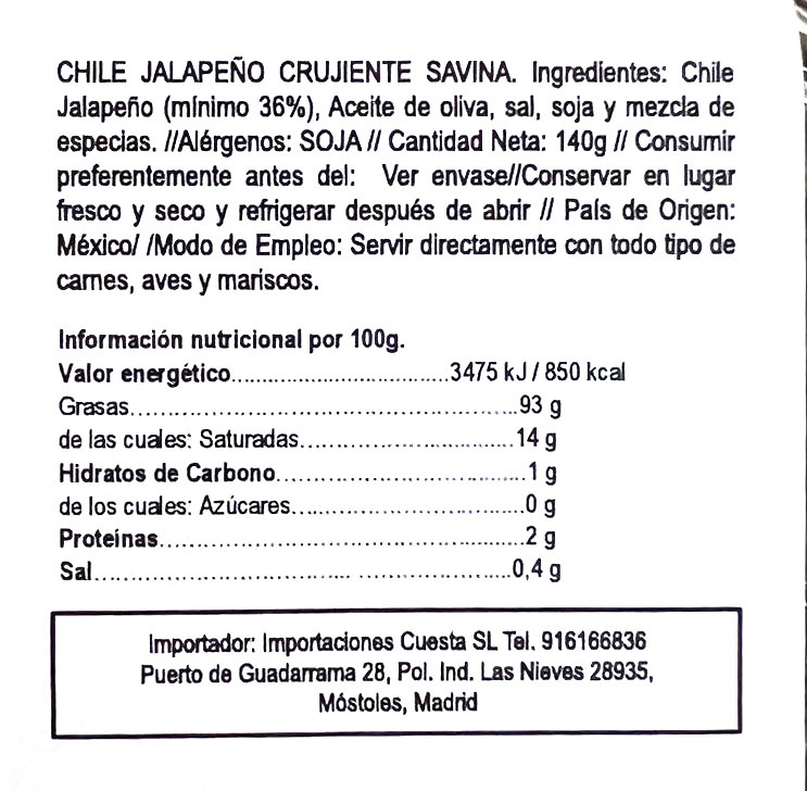 Jalapeño crujiente de chile mexicano 140gr 