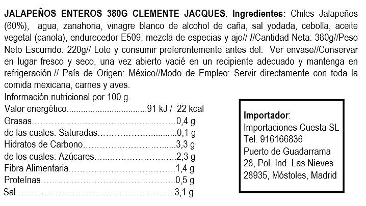 Jalapeños Enteros en escabeche Clemente Jacques 