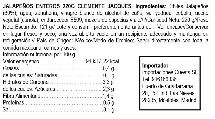 Jalapeños Enteros en escabeche Clemente Jacques 
