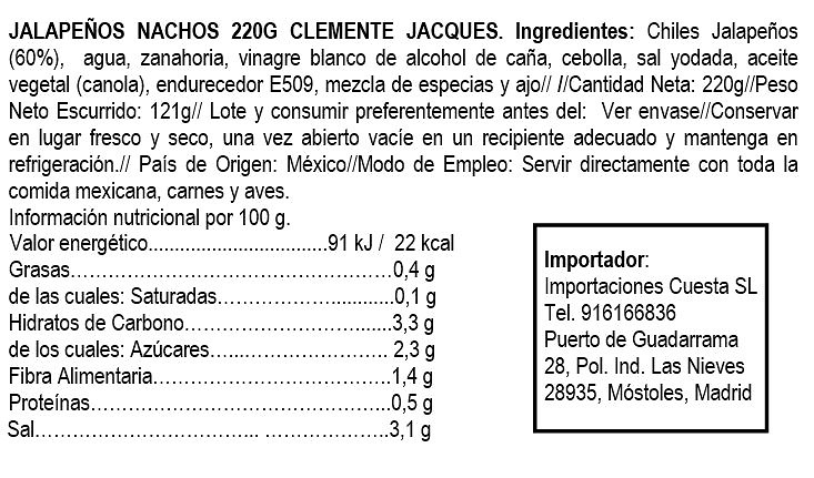 Jalapeños para nachos (en rodajas) Clemente Jacques 