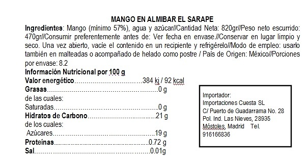 Mango in syrup (slices) El Sarape 