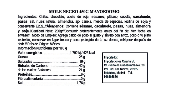 Mole Negro 450gr Mayordomo 