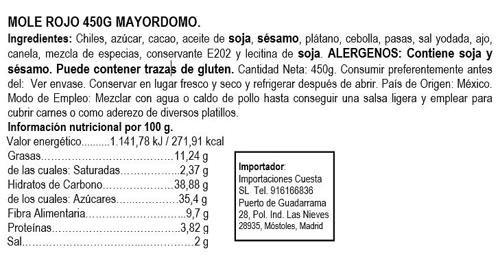 Mole Rojo 450gr Mayordomo 