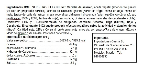 Mole verde en pasta Rogelio Bueno 