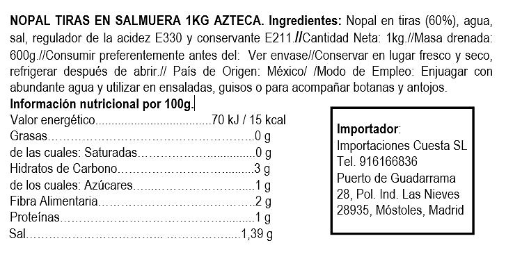 Nopales en tiras en salmuera (al natural) 1kg 