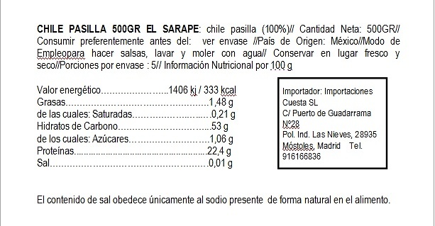 Pasilla seco El Sarape 