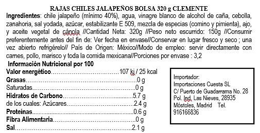 Rajas de chiles jalapeños, Clemente Jacques 