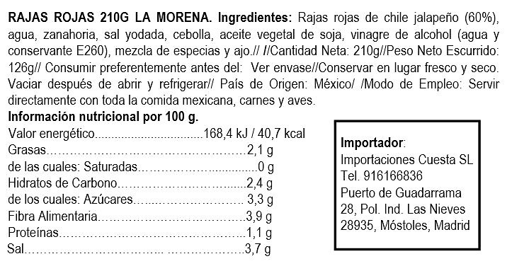 Rajas rojas de jalapeños 210g 
