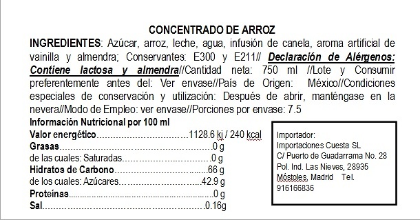 Rice Milk Water Concentrate, Tucán 