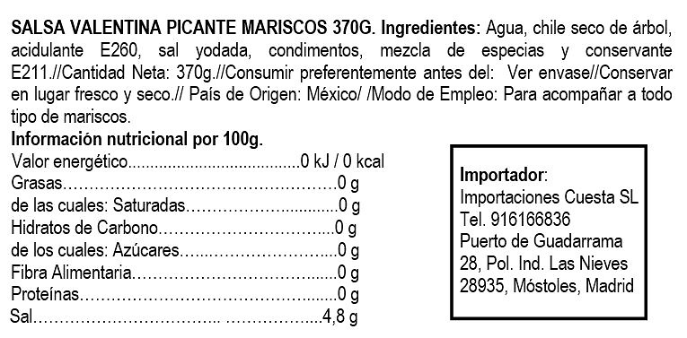 Salsa Valentina para mariscos (etiqueta azul) 