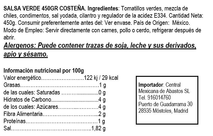 Salsa Verde La Costeña 450g 